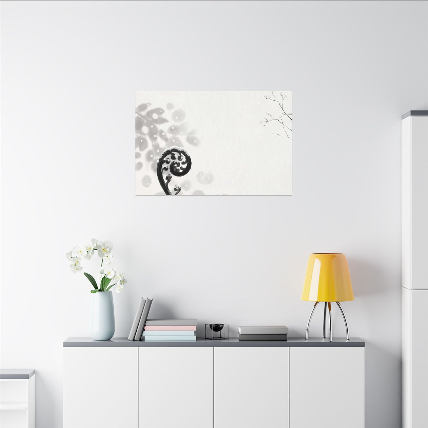 Winter Fern Unfurling Ukiyo E Inspired Canvas Art | Peaceful Decor