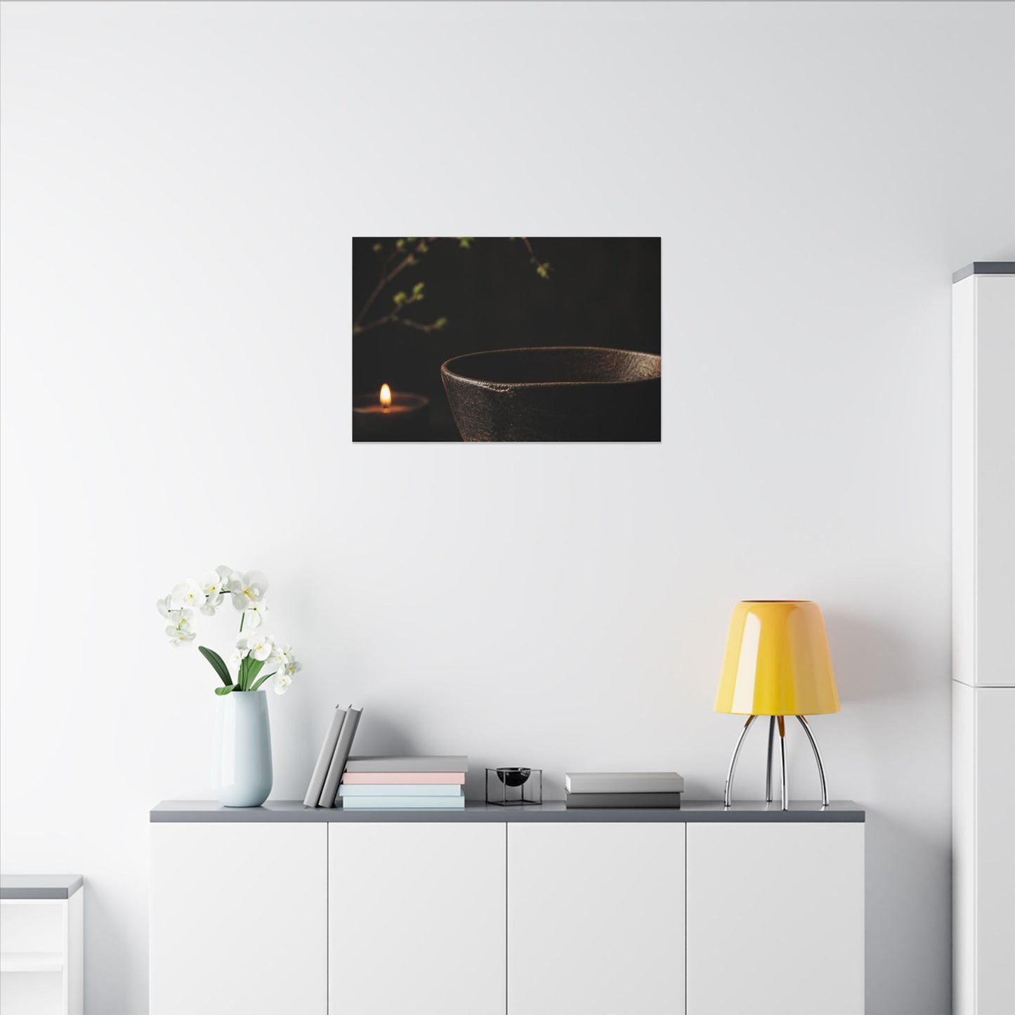 Moody Ceramic Bowl Canvas Art - Shadow Zen Dark Japandi