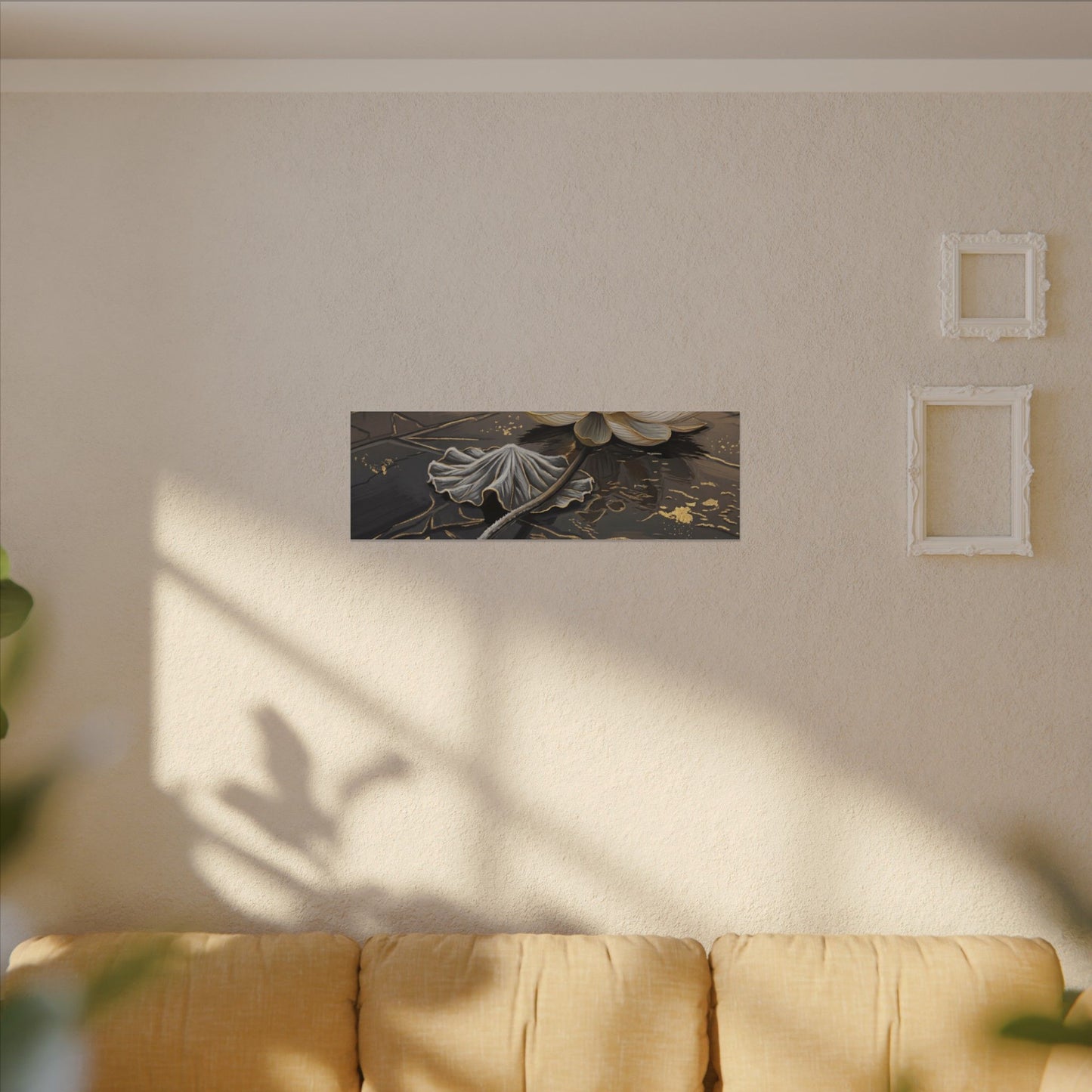 Kintsugi Lotus Flower in Golden Hour | Gold Vein Canvas Art