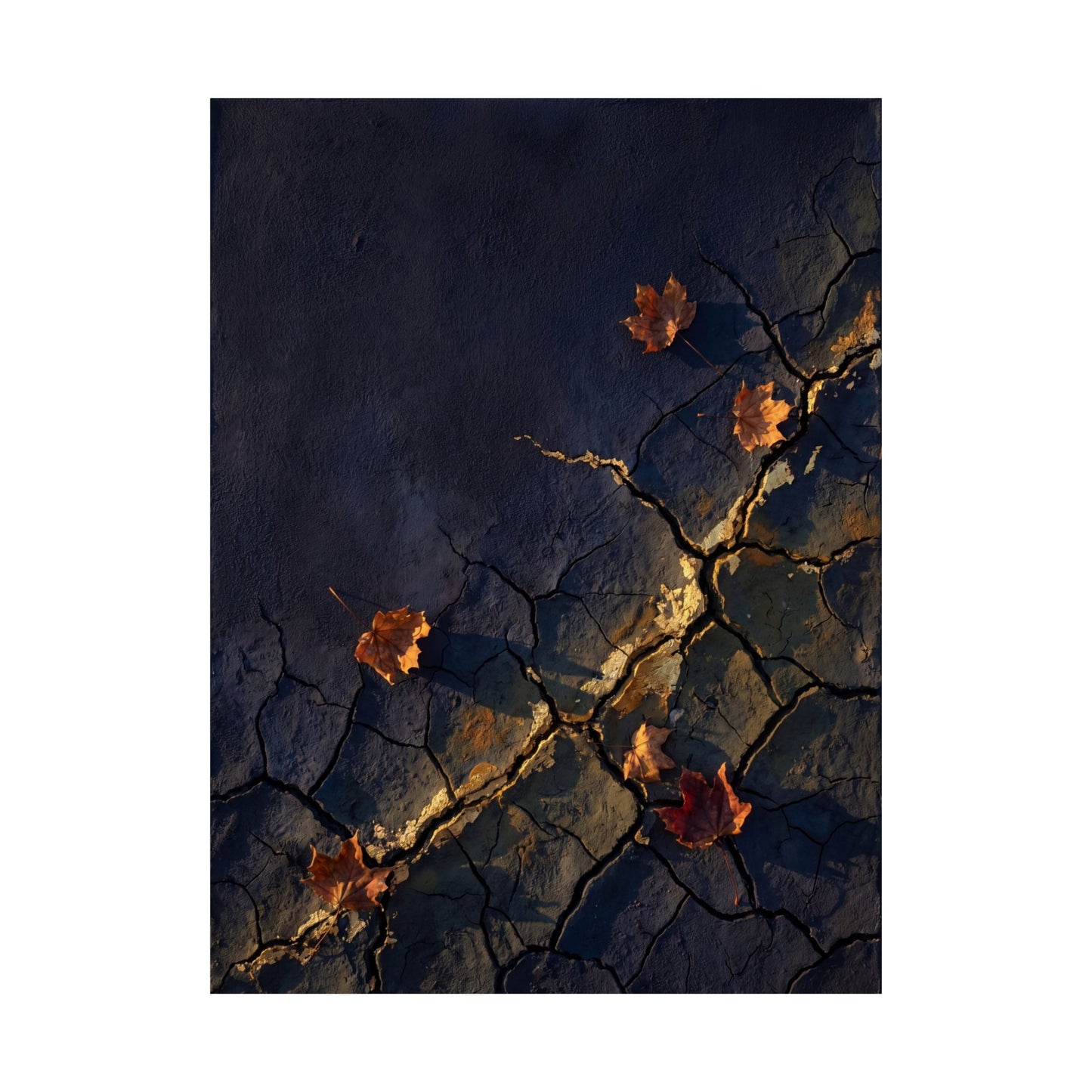 Golden Hour Cracked Earth Wall Art Print - Dark Japandi Seijaku