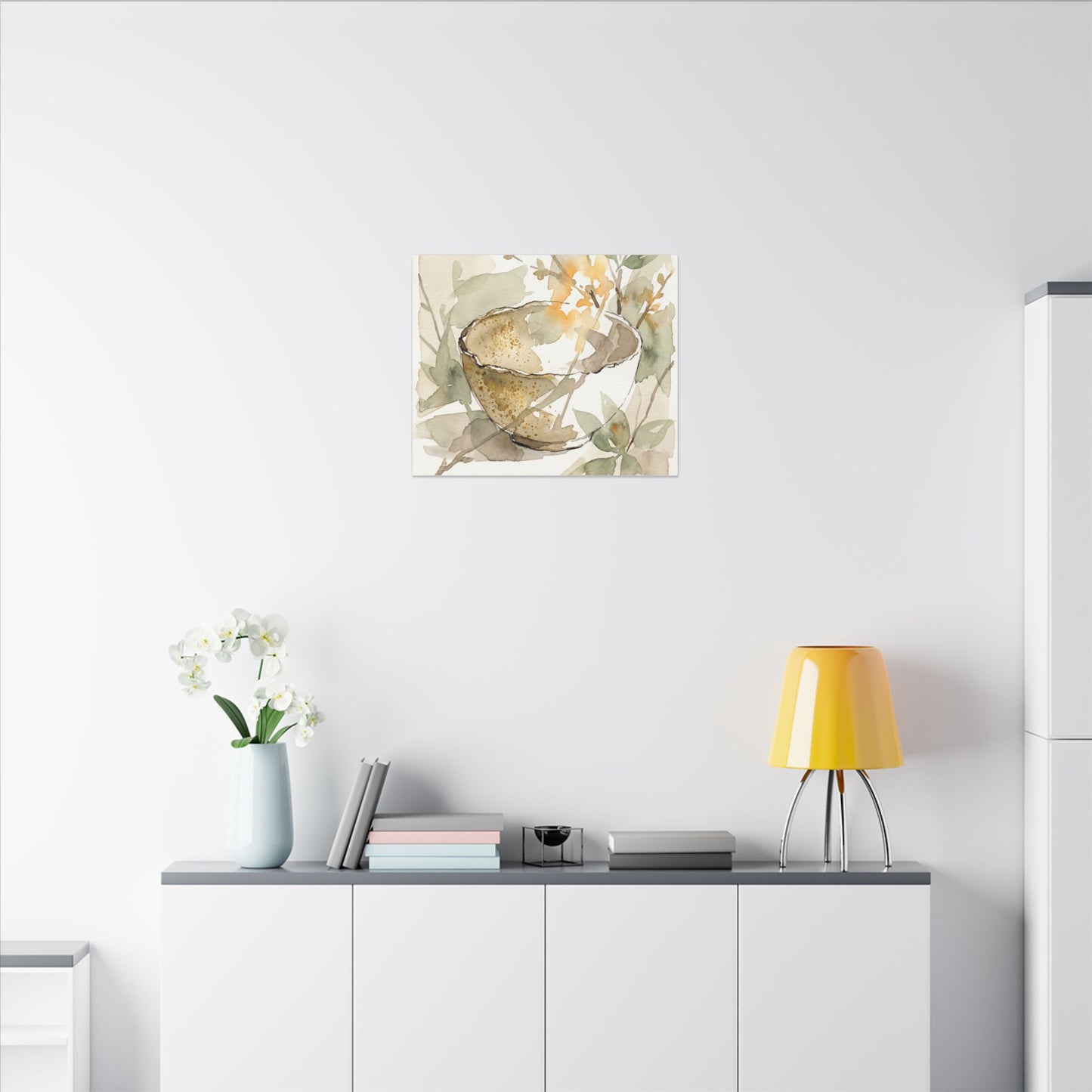 Spring Ceramic Bowl Watercolor Canvas Art | Neutral Decor