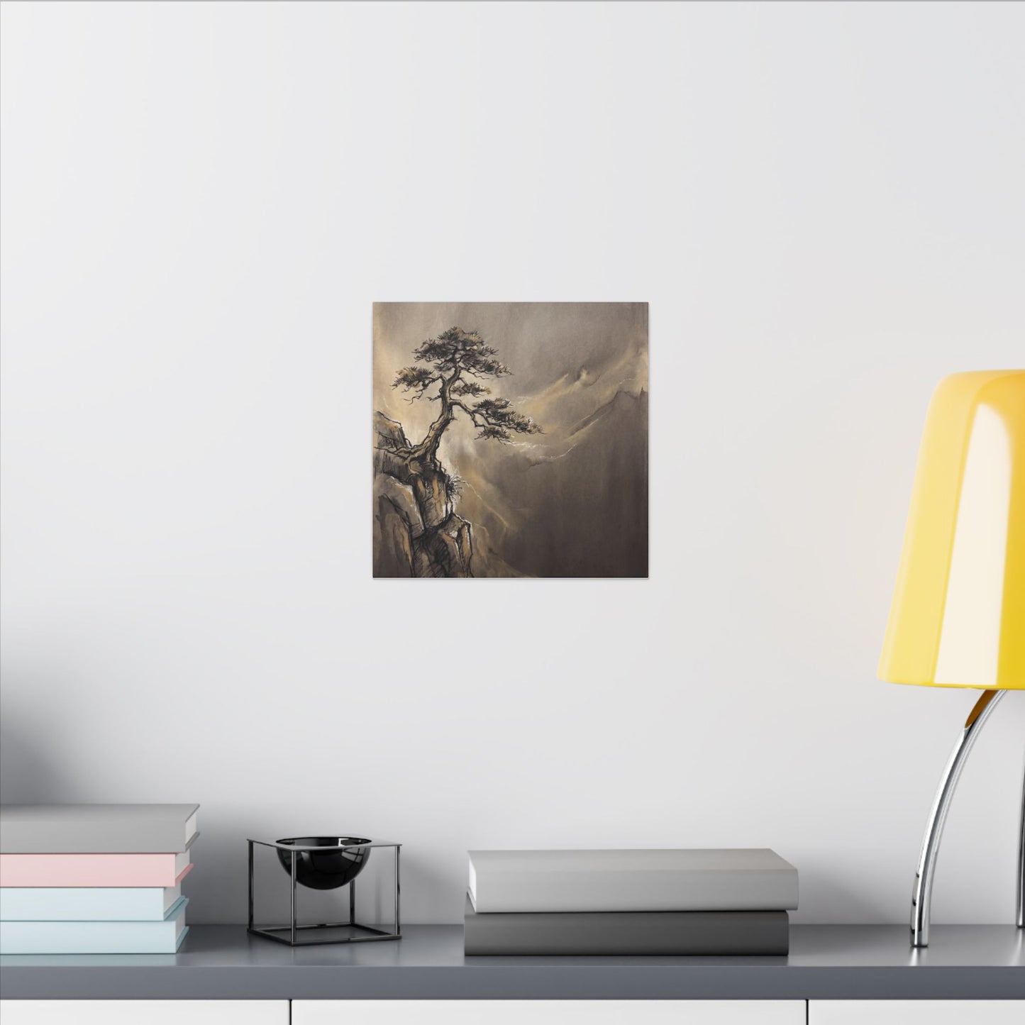 Pine Tree Charcoal Ink Canvas Art | Luxurious Dark Japandi Art
