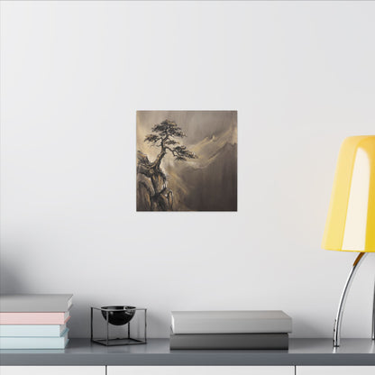 Pine Tree Charcoal Ink Canvas Art | Luxurious Dark Japandi Art