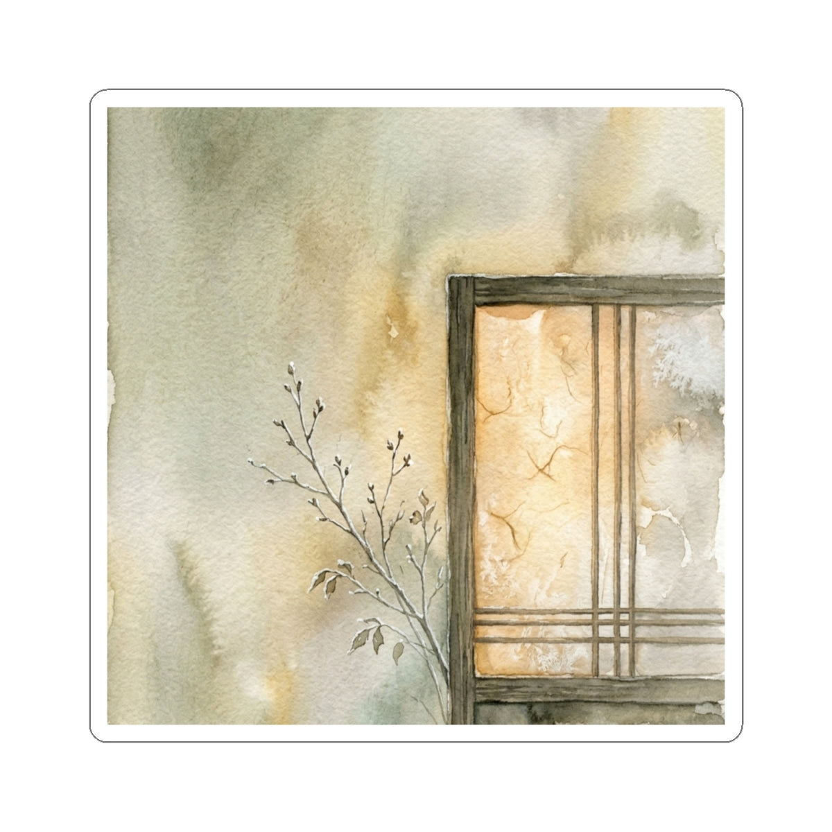 Cozy Shoji Screen Sticker - Watercolor Japandi