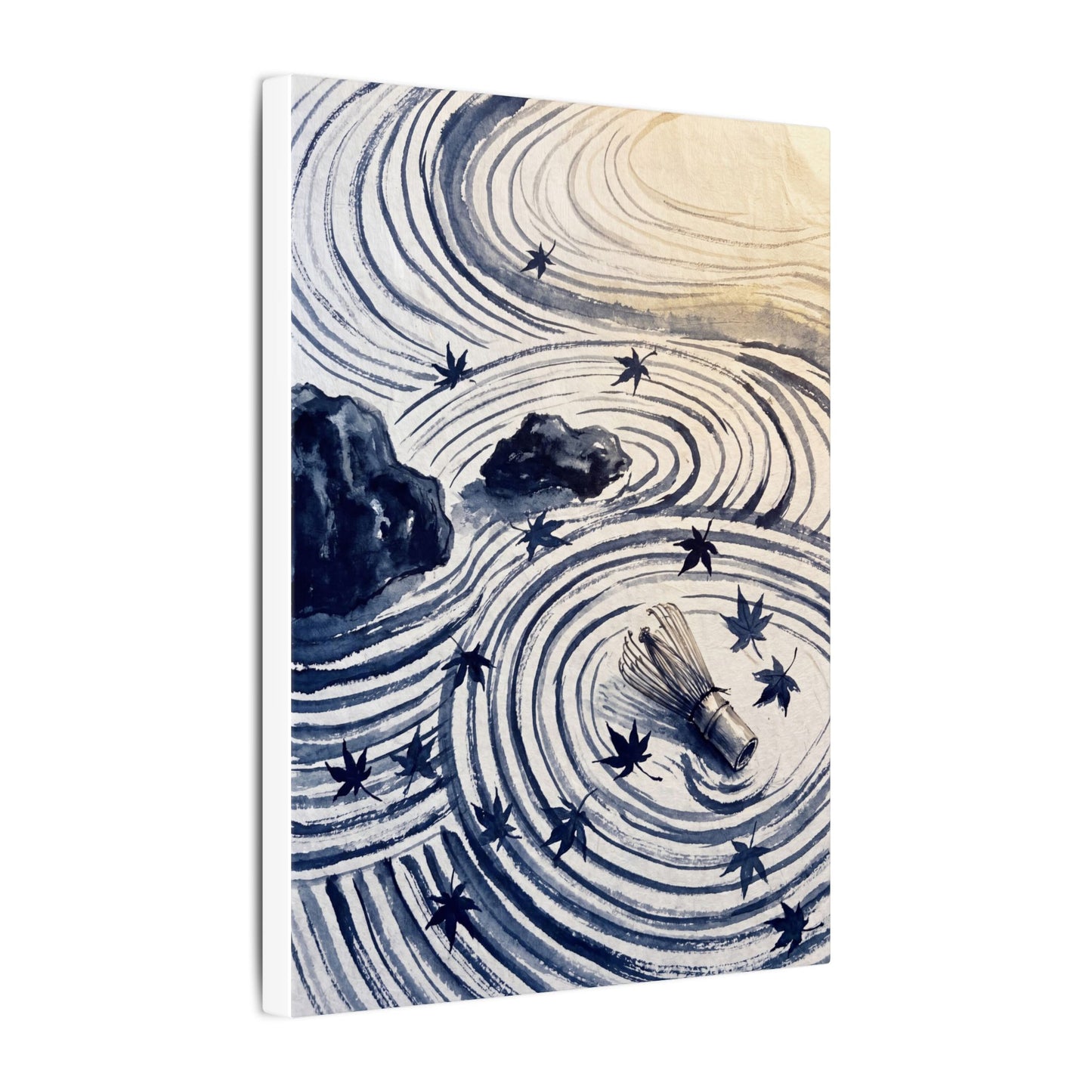 Zen Rock Garden in Golden Hour | Sumi E Canvas Art