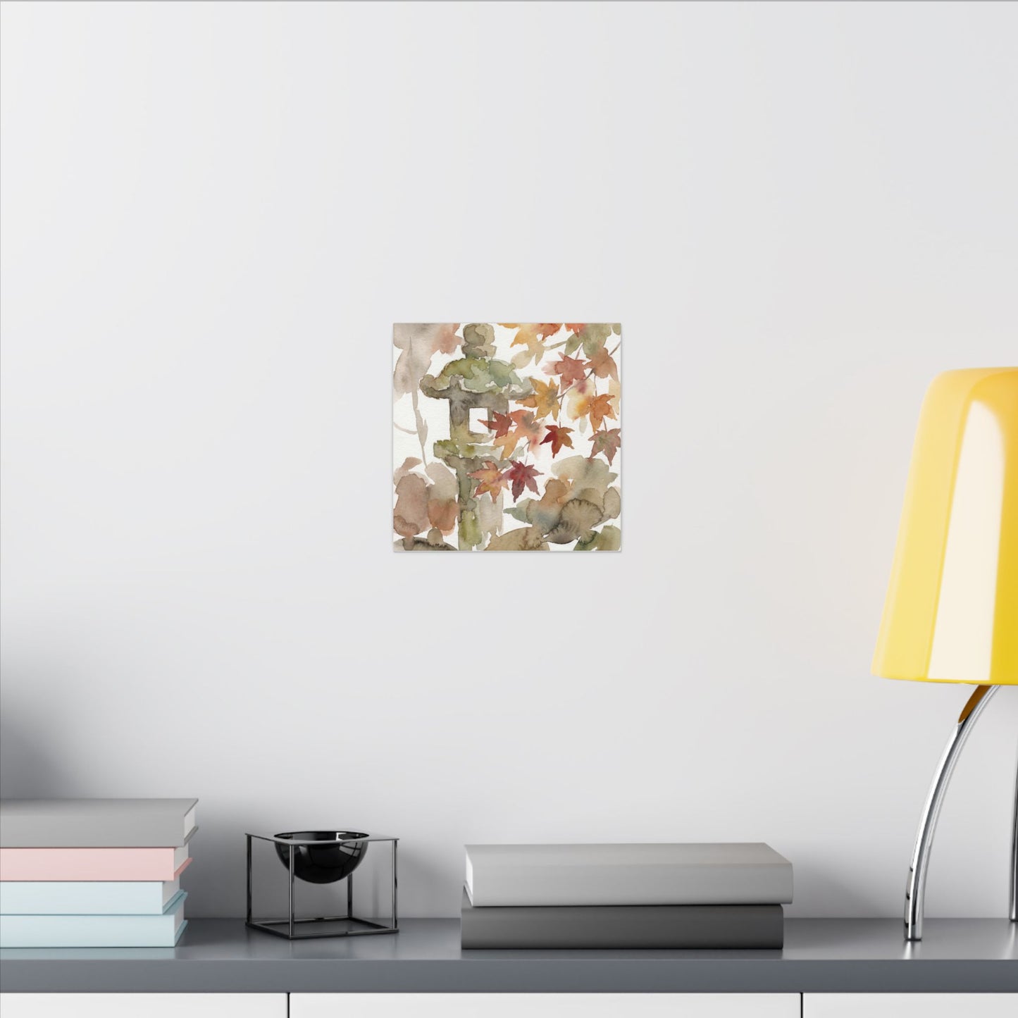 Stone Lantern Watercolor Canvas Art | Earthy Japandi Art