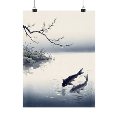 Calm Koi Pond Wall Art Print - Ukiyo E Inspired Zen Art Print