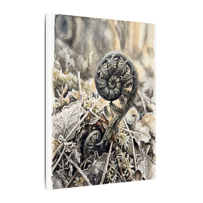 Japandi Fern Unfurling in Golden Hour | Watercolor Canvas Art