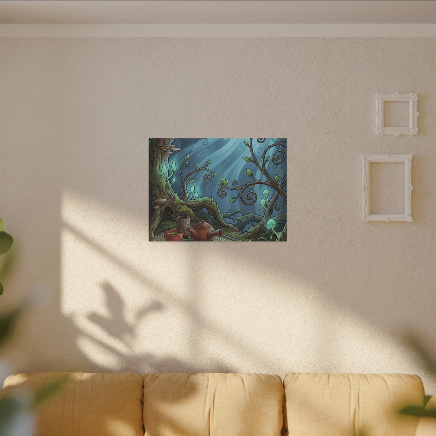 Spring Tea Ceremony Forest Whimsy Canvas Art | Cozy Decor