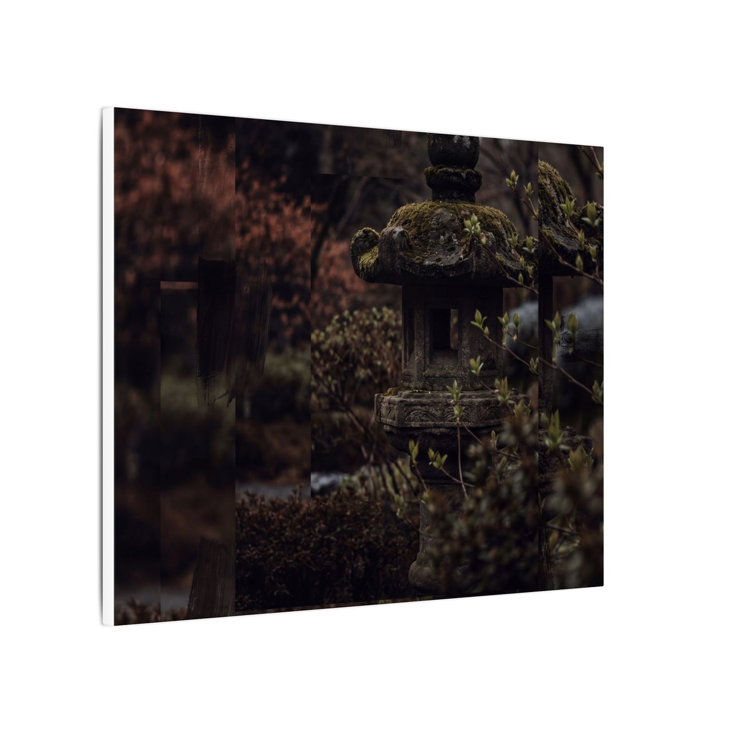 Stone Lantern Spring Canvas Art | Dark Japandi Bold Design