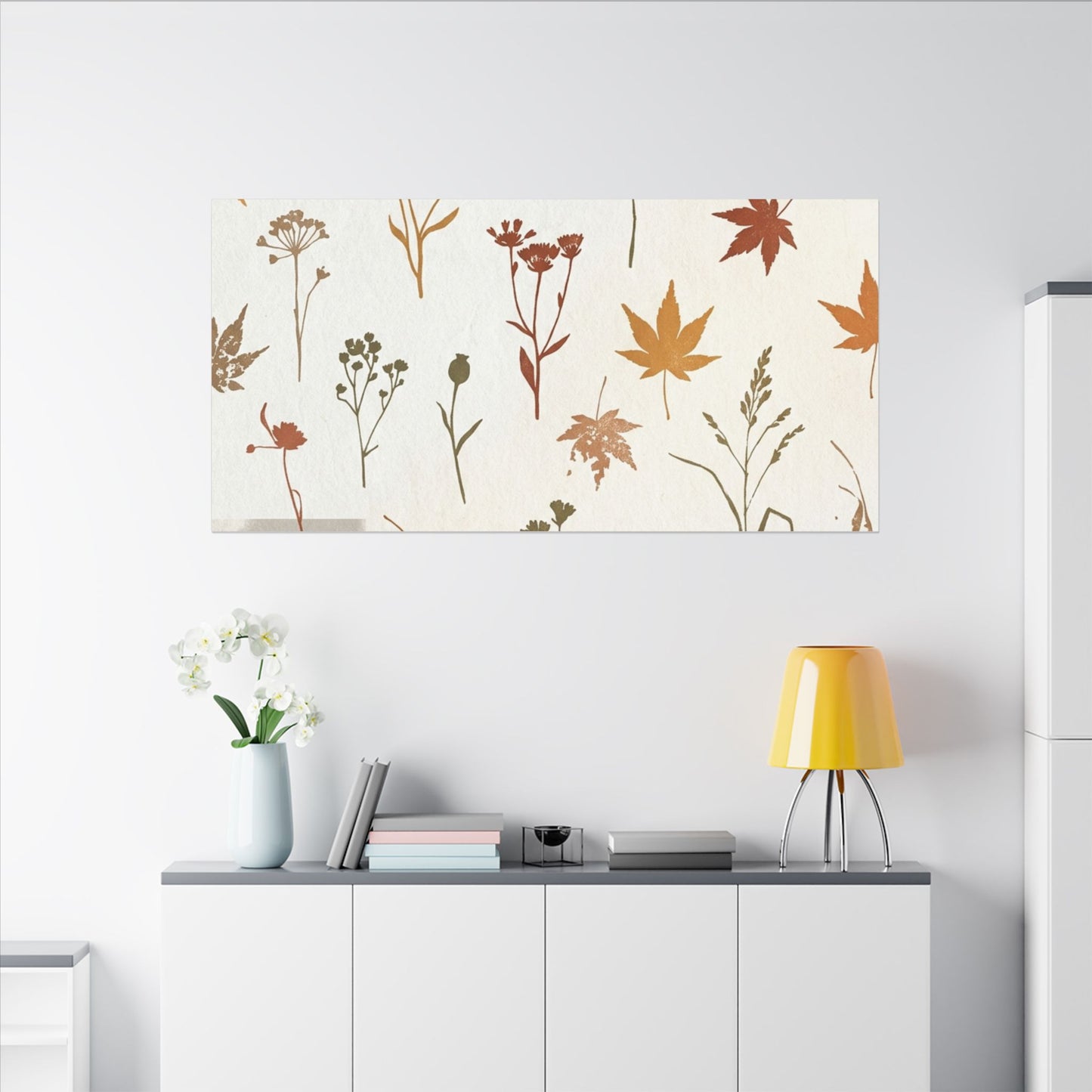 Autumn Dried Flowers Japanese Pattern Canvas Art | Elegant Decor