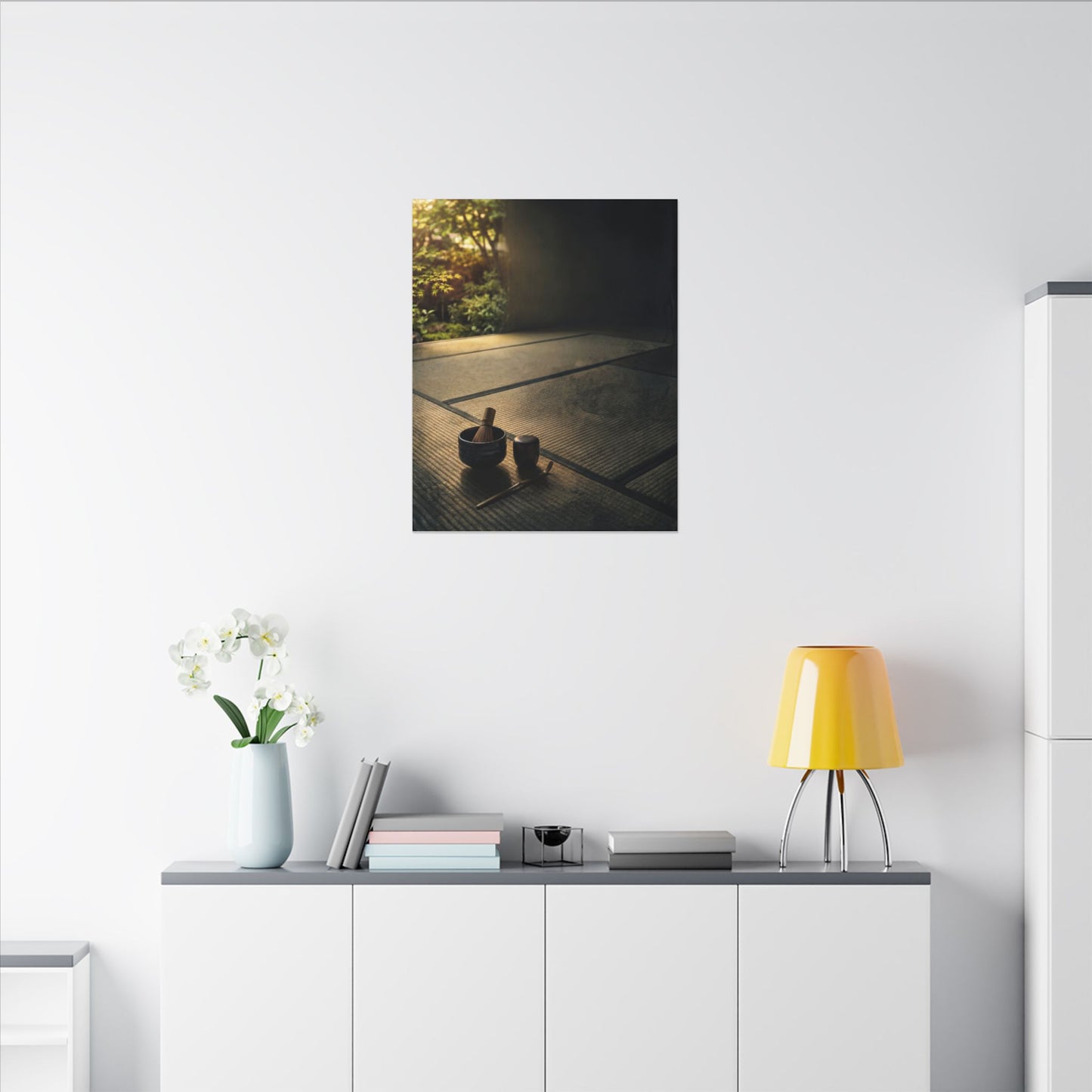 Dark Japandi Tea Ceremony in Golden Hour | Dark Texture Canvas Art