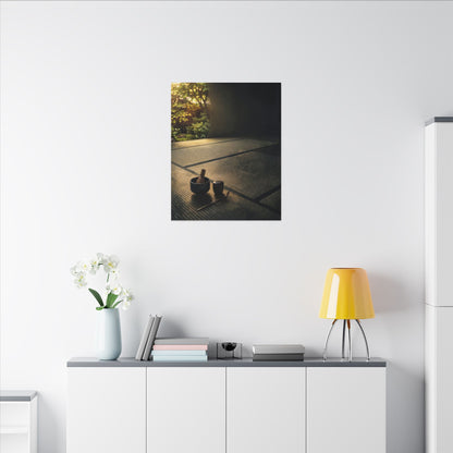 Dark Japandi Tea Ceremony in Golden Hour | Dark Texture Canvas Art