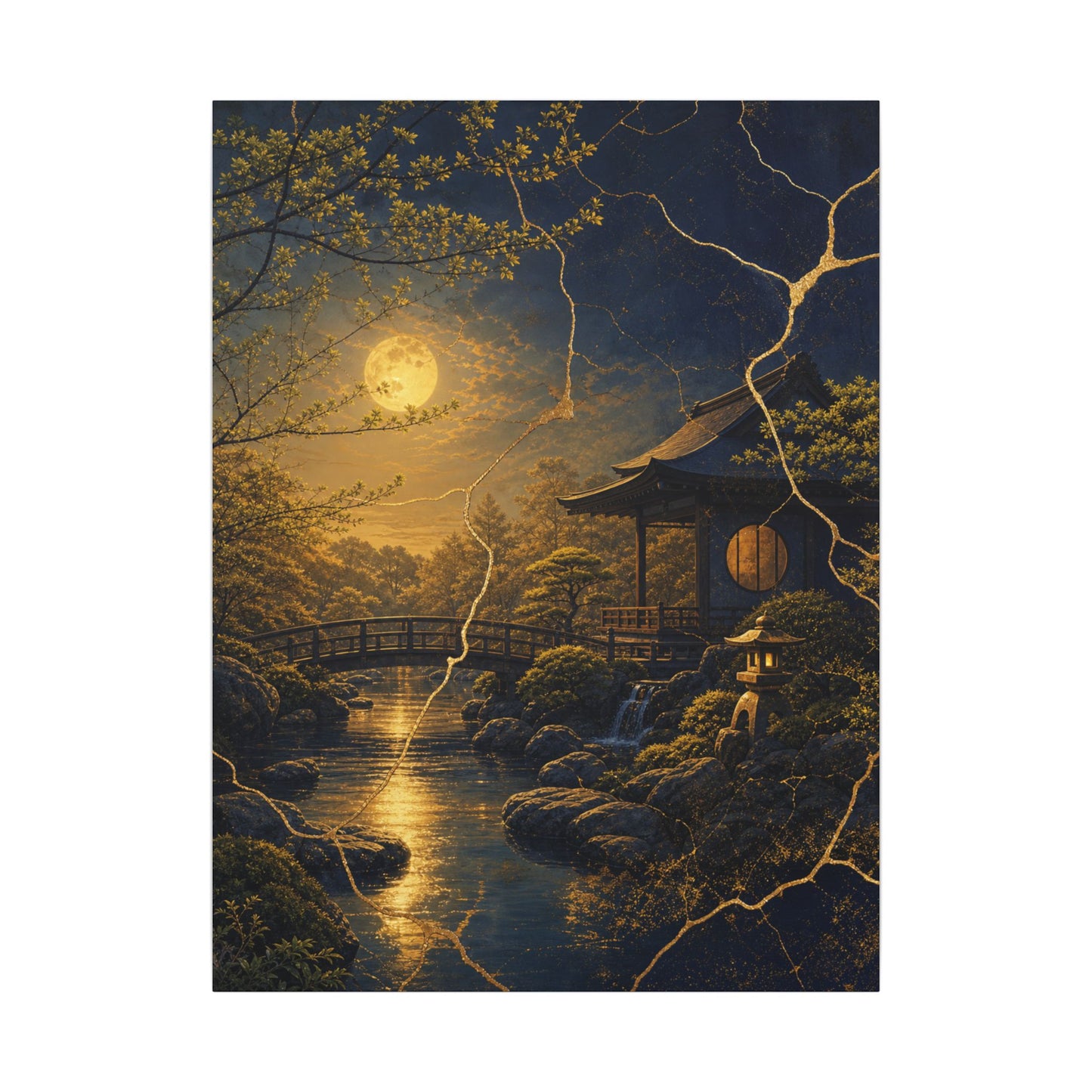 Spring Moonlit Garden Gold Vein Canvas Art | Resilient Decor