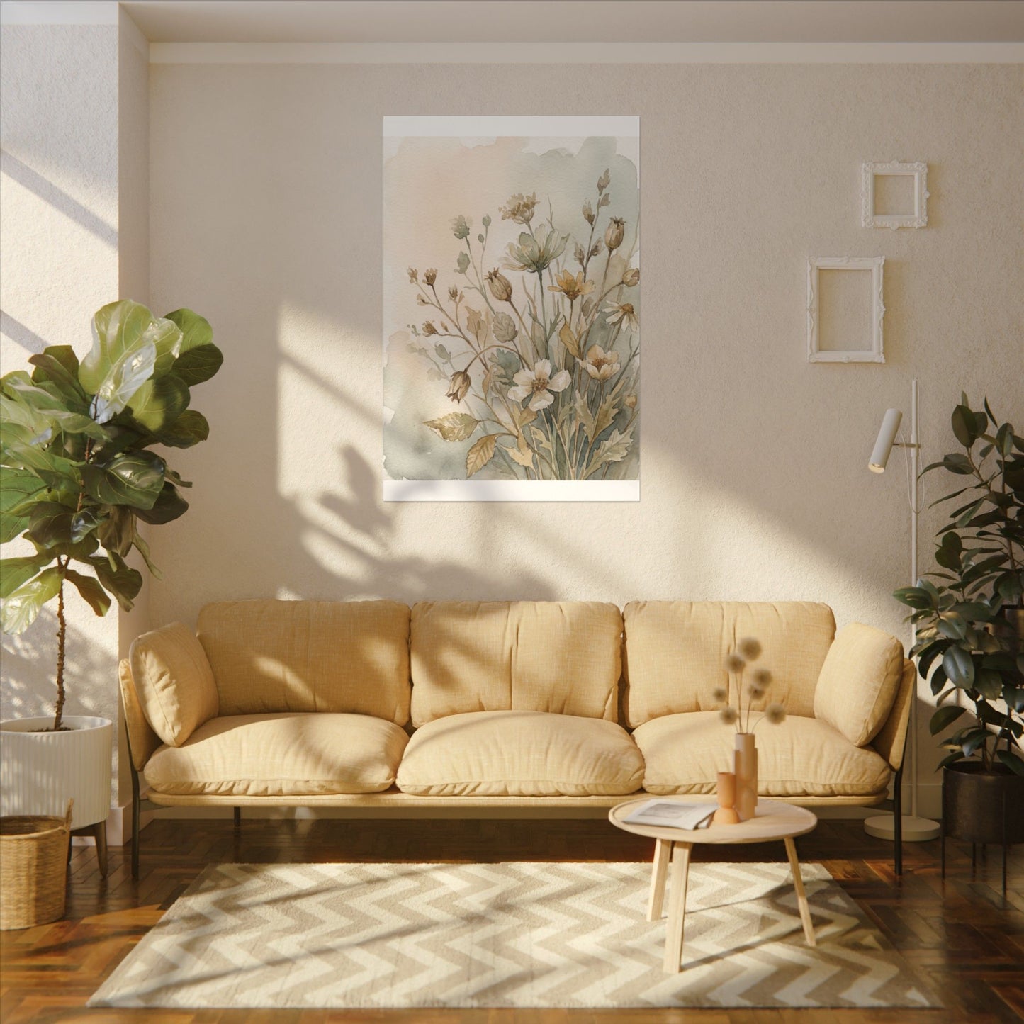 Summer Dried Flowers Watercolor Canvas Art | Elegant Decor
