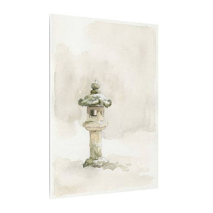 Stone Lantern Winter Canvas Art | Japandi Earthy Design