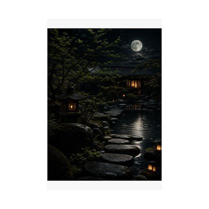 Ma Moonlit Garden Wall Art Print - Dark Japandi Shadow Zen