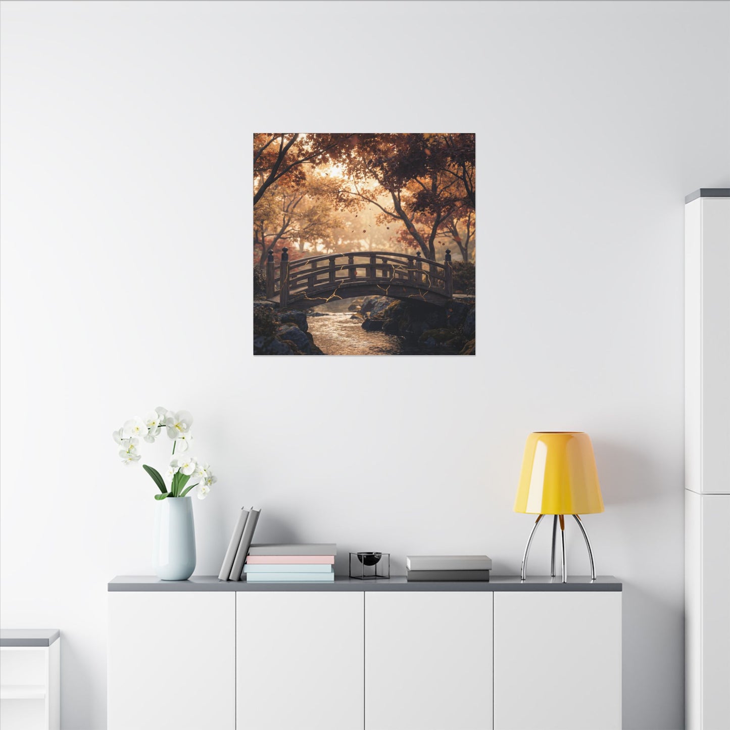 Autumn Wooden Bridge Gold Vein Canvas Art | Resilient Decor