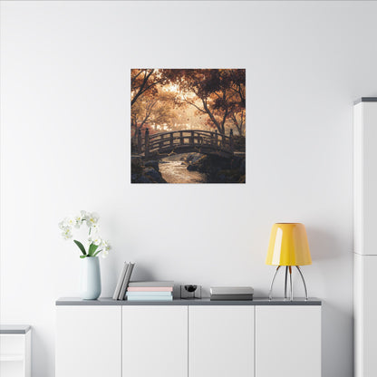 Autumn Wooden Bridge Gold Vein Canvas Art | Resilient Decor