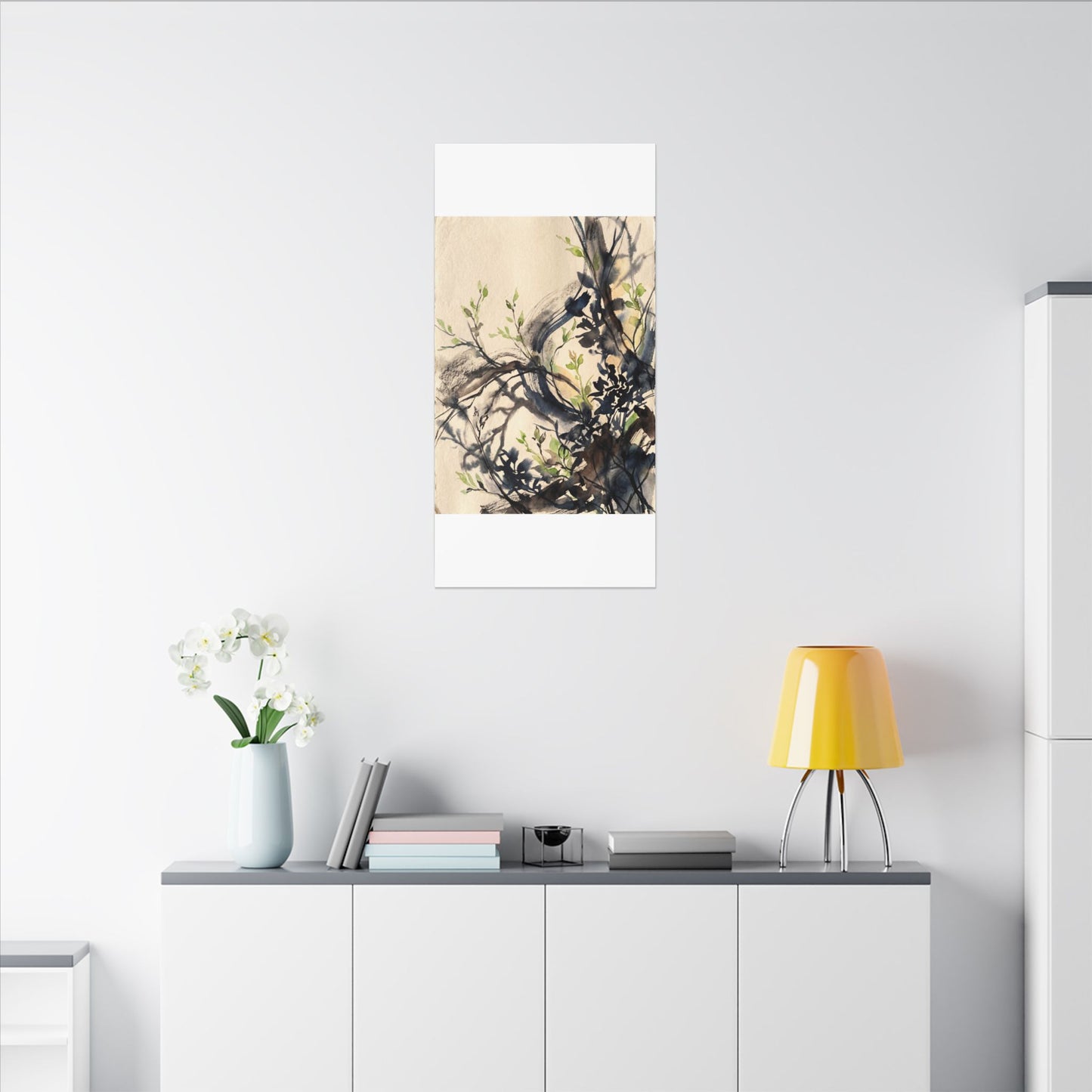 Ma Shadow Play Canvas Art - Dark Japandi Charcoal Ink