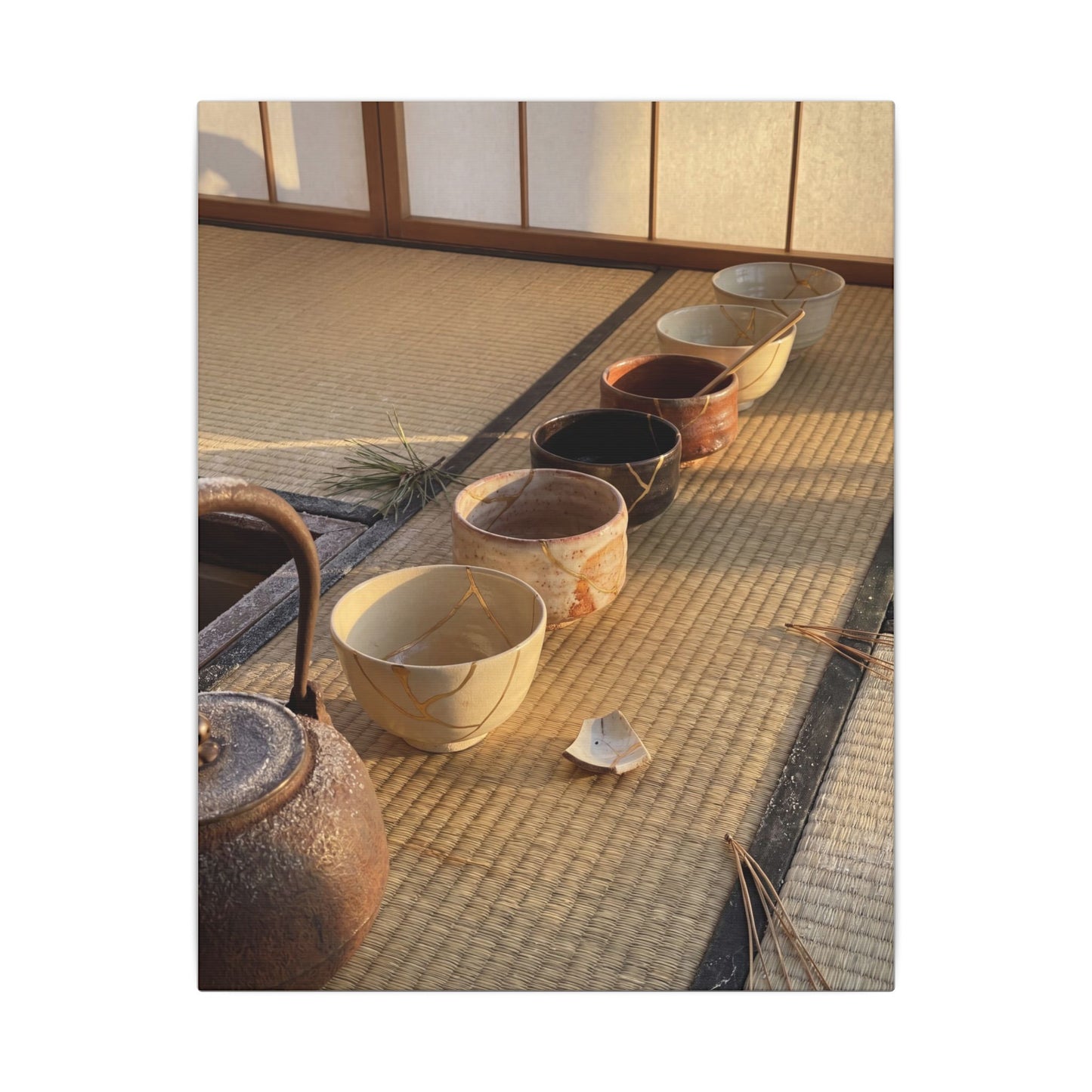 Kintsugi Tea Ceremony in Golden Hour | Gold Repair Canvas Art