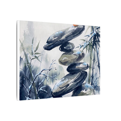 Zen River Stones in Moonlight | Sumi E Canvas Art