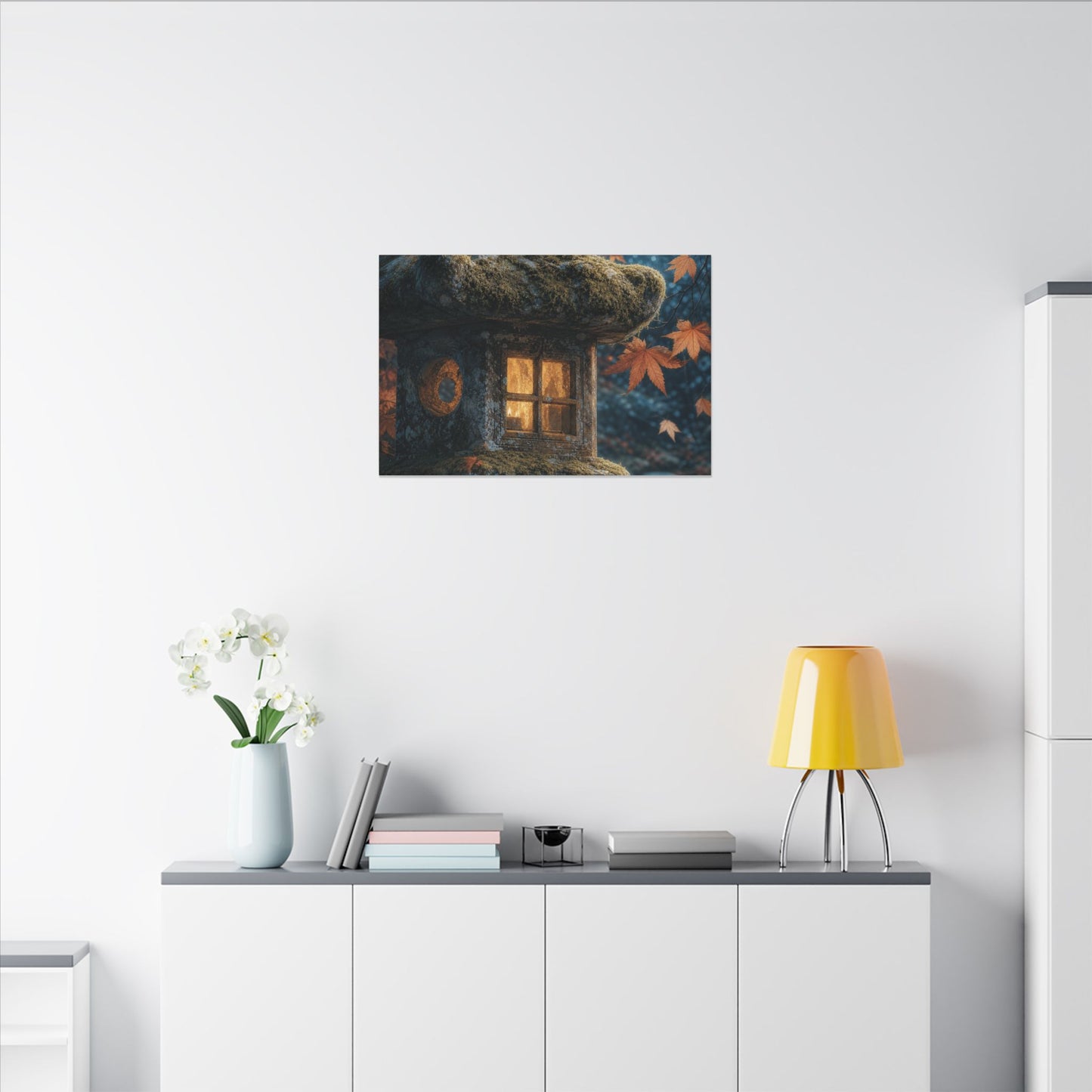 Autumn Stone Lantern Forest Whimsy Canvas Art | Earthy Decor