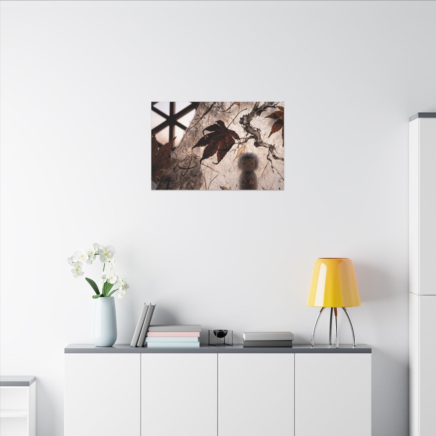 Shoji Screen Autumn Canvas Art | Dark Japandi Atmospheric Design