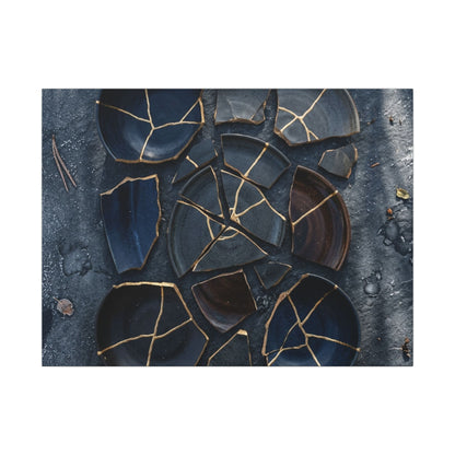 Dark Japandi Broken Pottery in Dappled | Shadow Zen Canvas Art