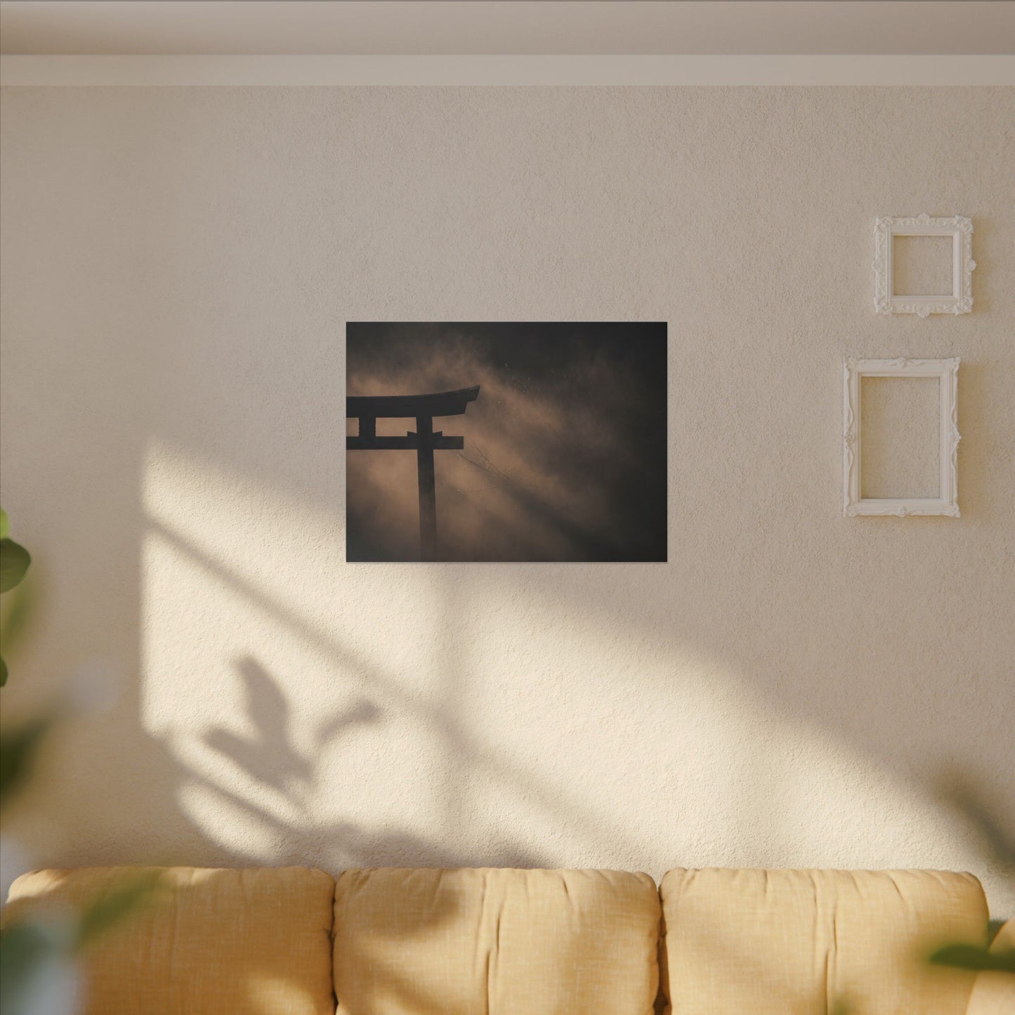 Torii Gate Shadow Zen Canvas Art | Bold Dark Japandi Art