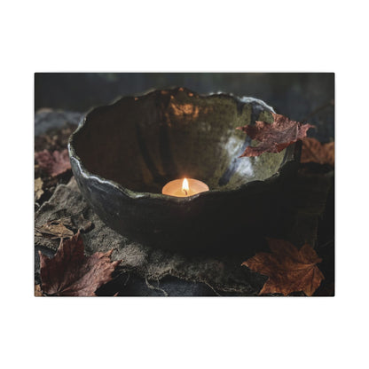 Candlelight Ceramic Bowl Canvas Art - Dark Japandi Kanso Art Print