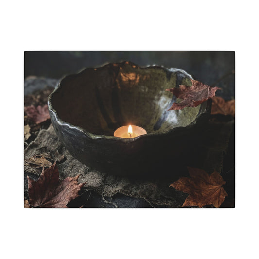 Candlelight Ceramic Bowl Canvas Art - Dark Japandi Kanso Art Print