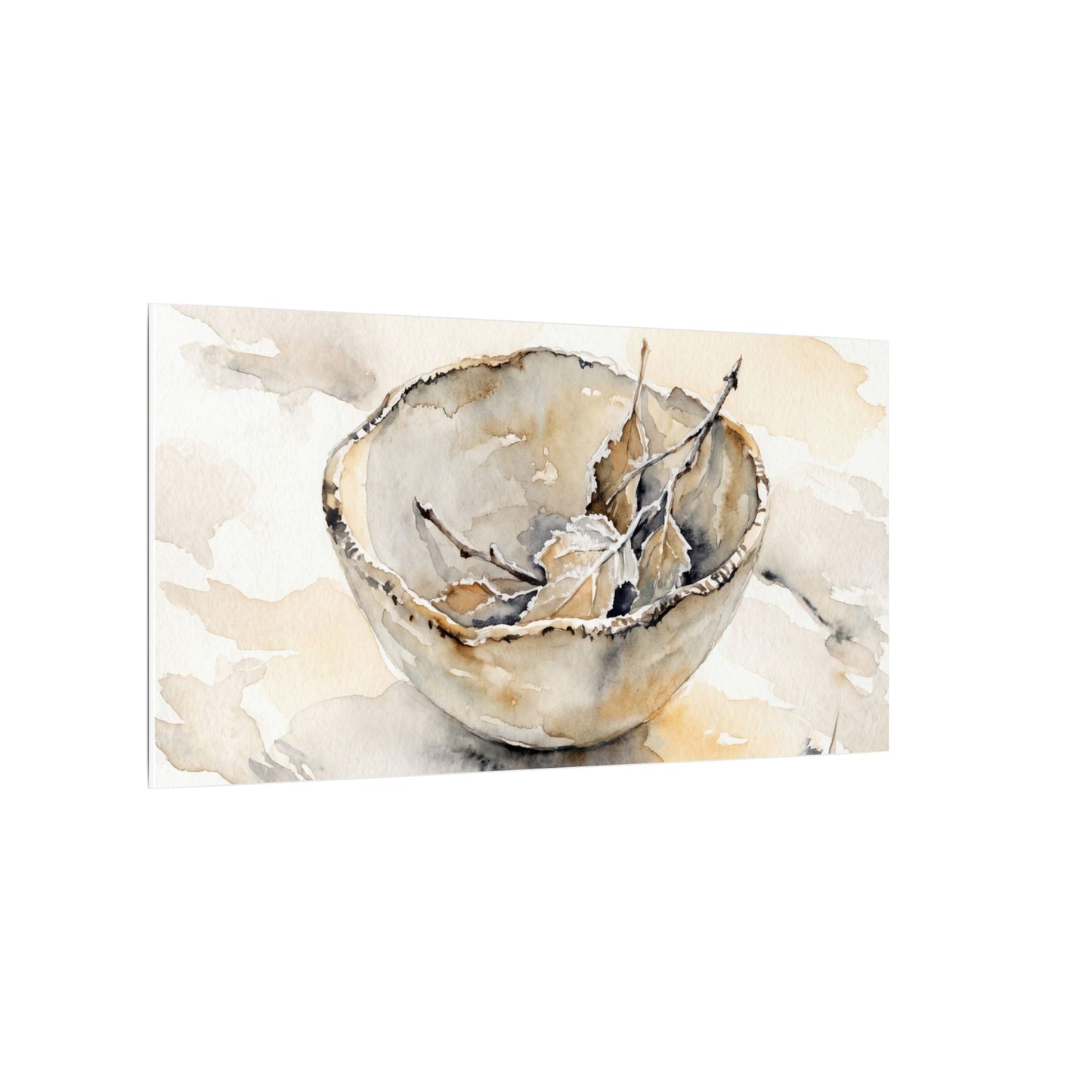 Ceramic Bowl Canvas Art | Winter Japandi Watercolor Art