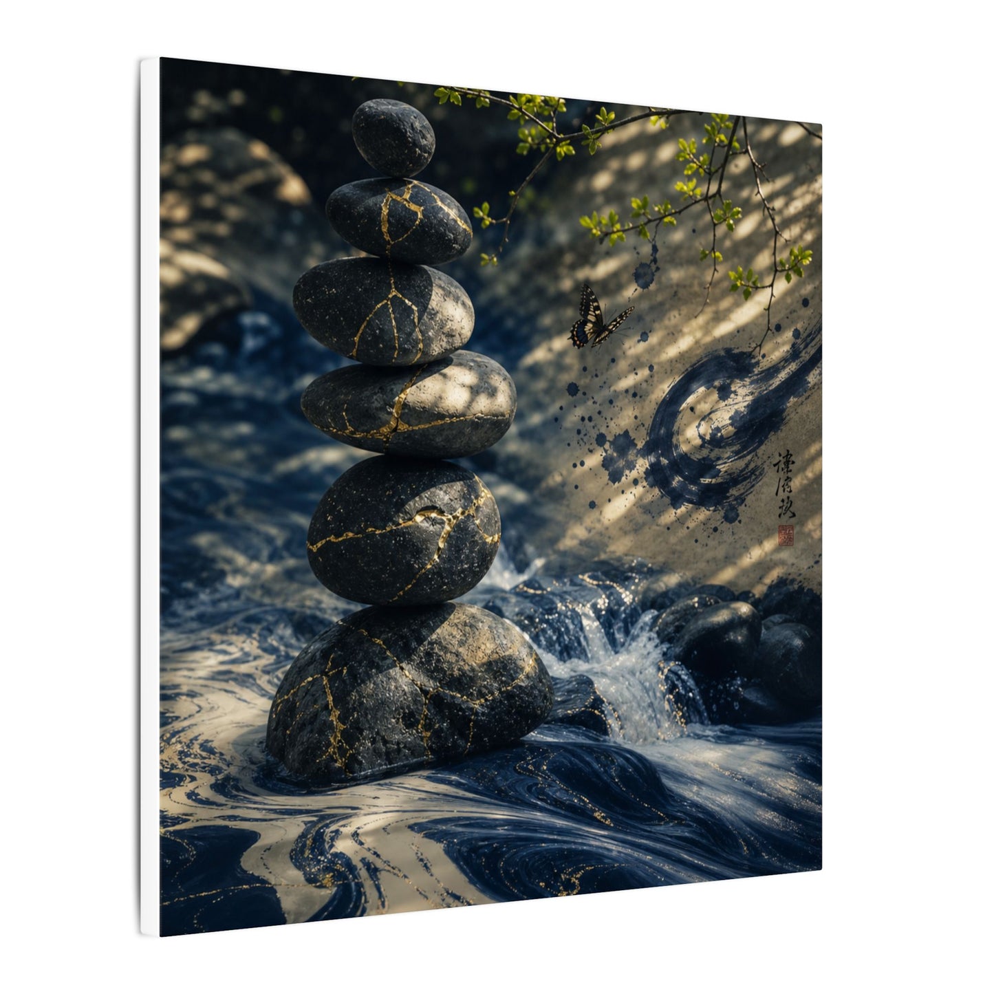 Kintsugi River Stones in Dappled | Broken Beauty Canvas Art