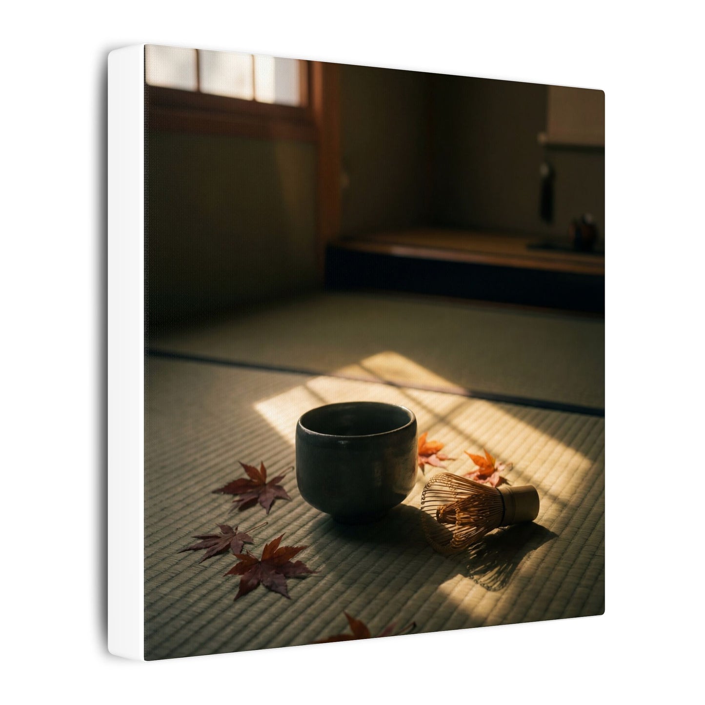 Dark Japandi Tea Ceremony in Golden Hour | Moody Minimal Canvas Art