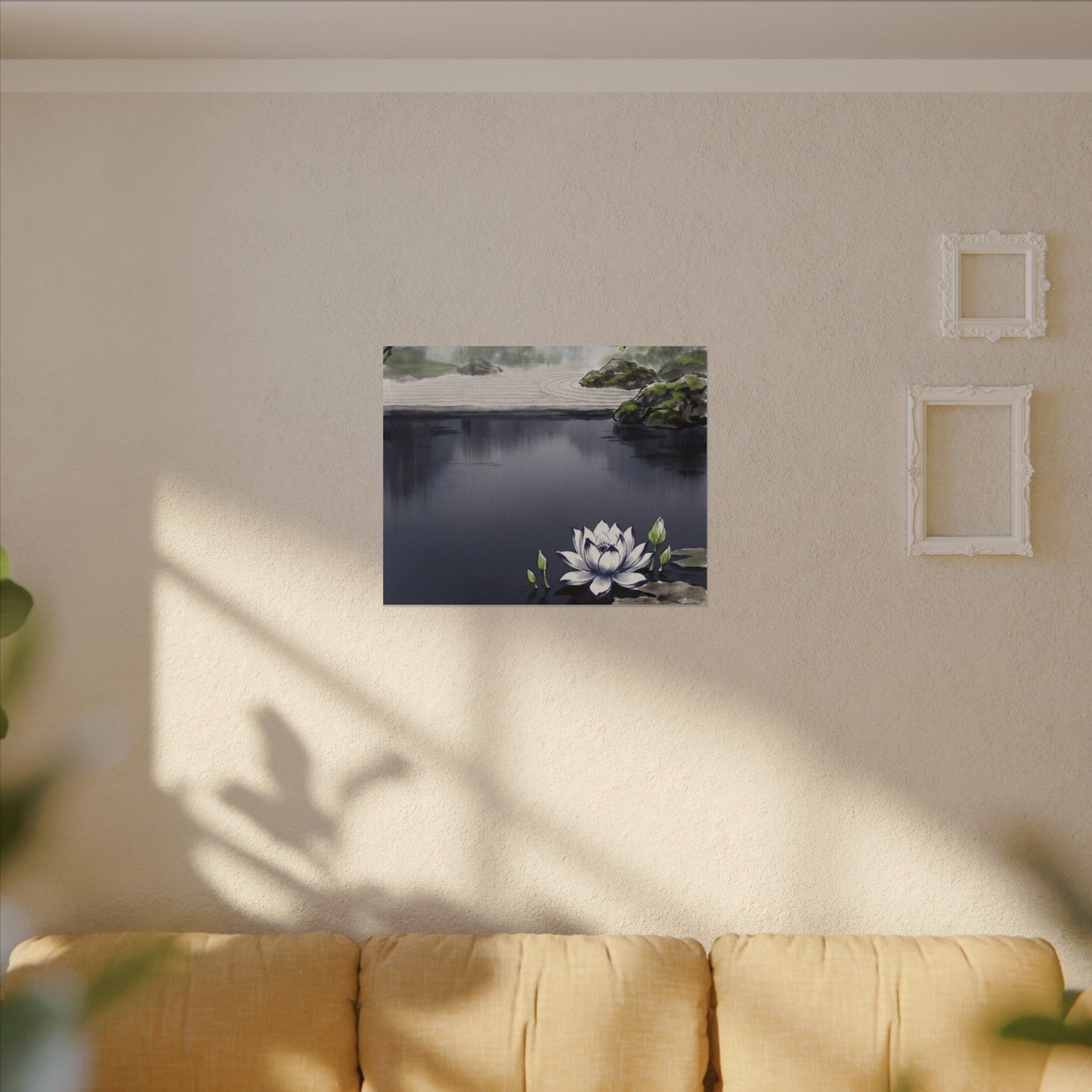 Lotus Flower Karesansui Canvas Art | Tranquil Zen Art
