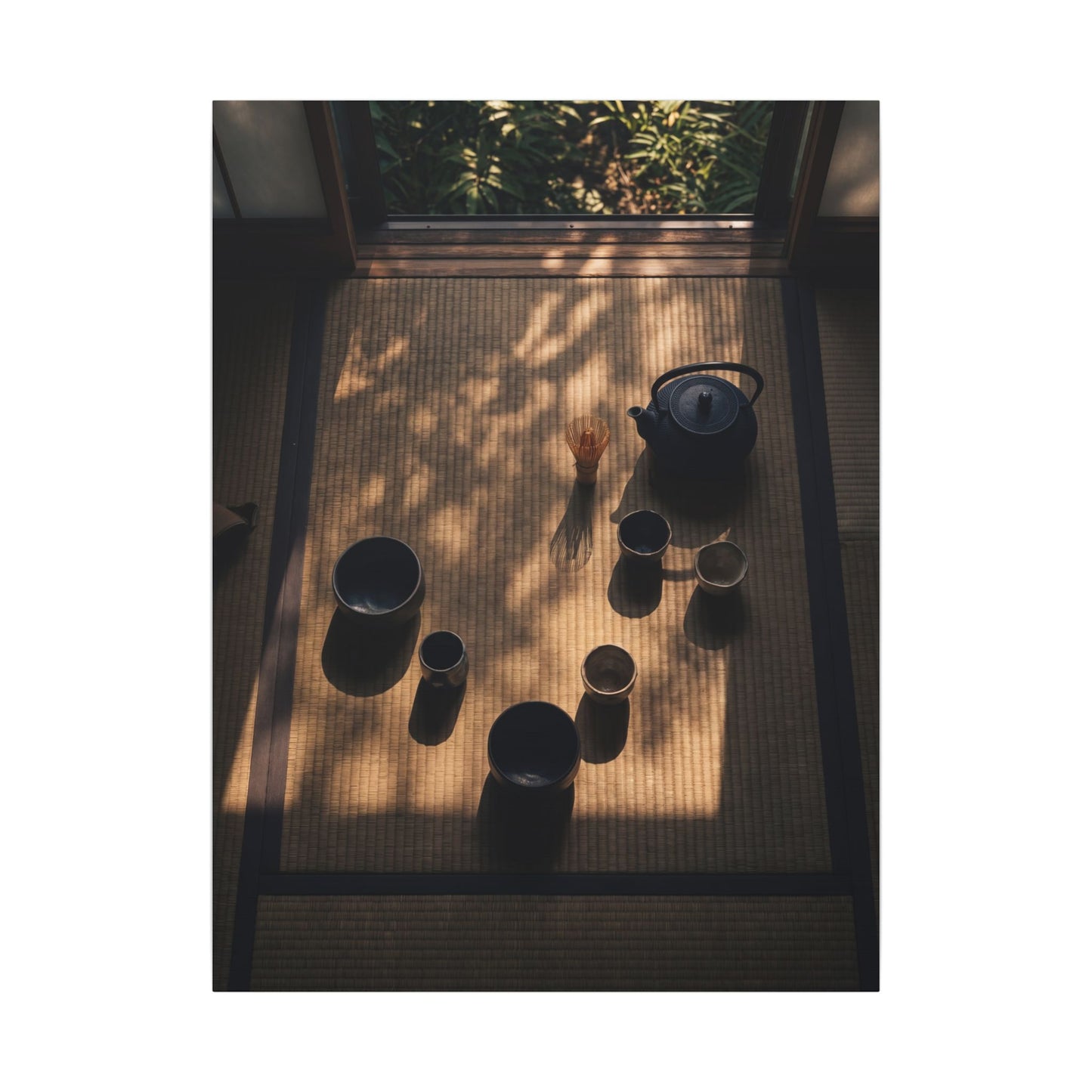 Shibui Tea Ceremony Canvas Art - Dark Japandi Shadow Zen