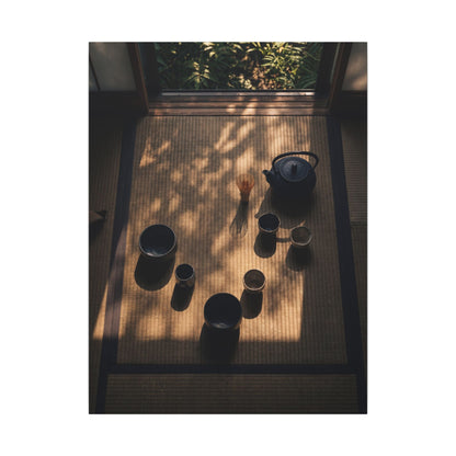 Shibui Tea Ceremony Canvas Art - Dark Japandi Shadow Zen