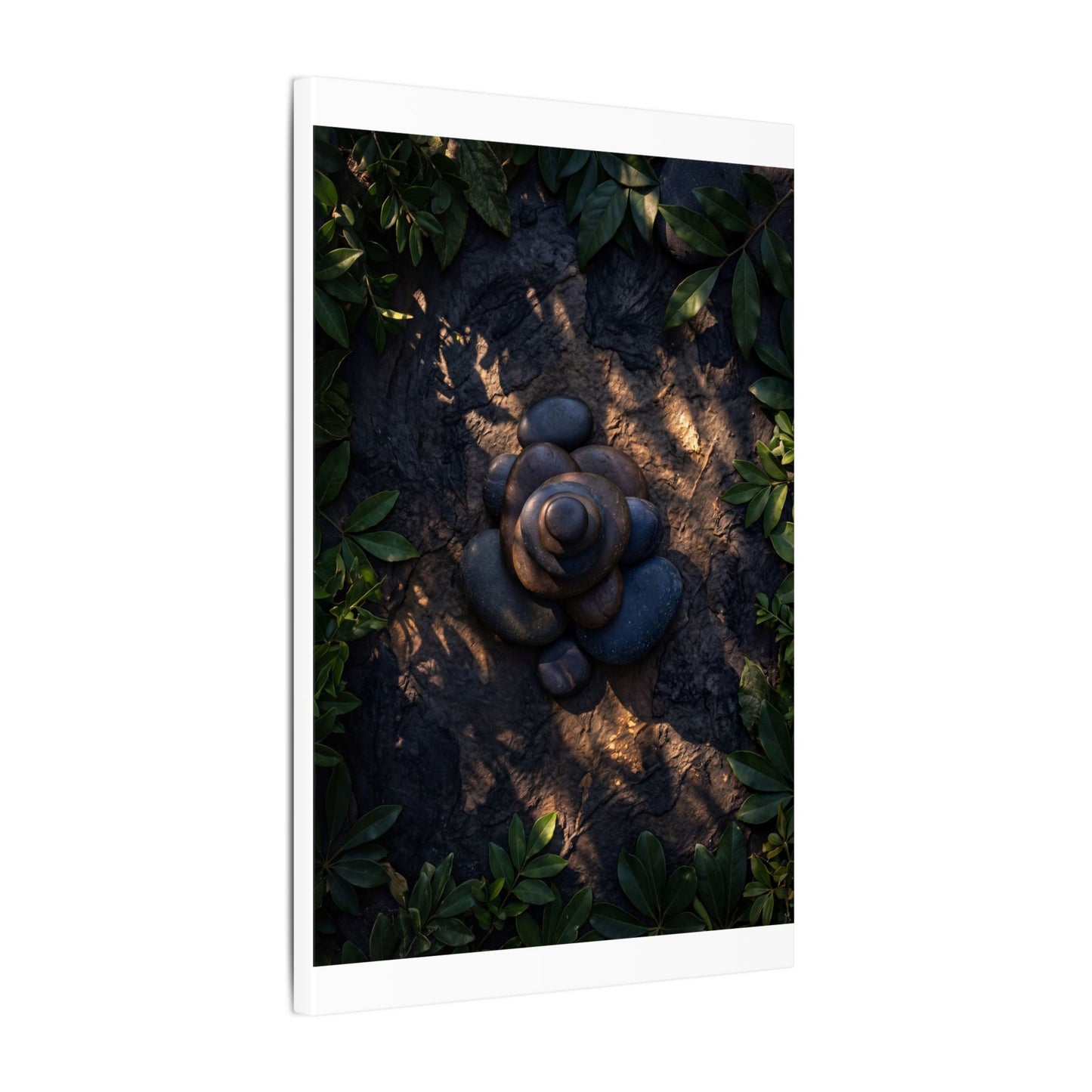 Ma River Stones Canvas Art - Dark Japandi Dark Texture