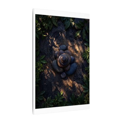 Ma River Stones Canvas Art - Dark Japandi Dark Texture