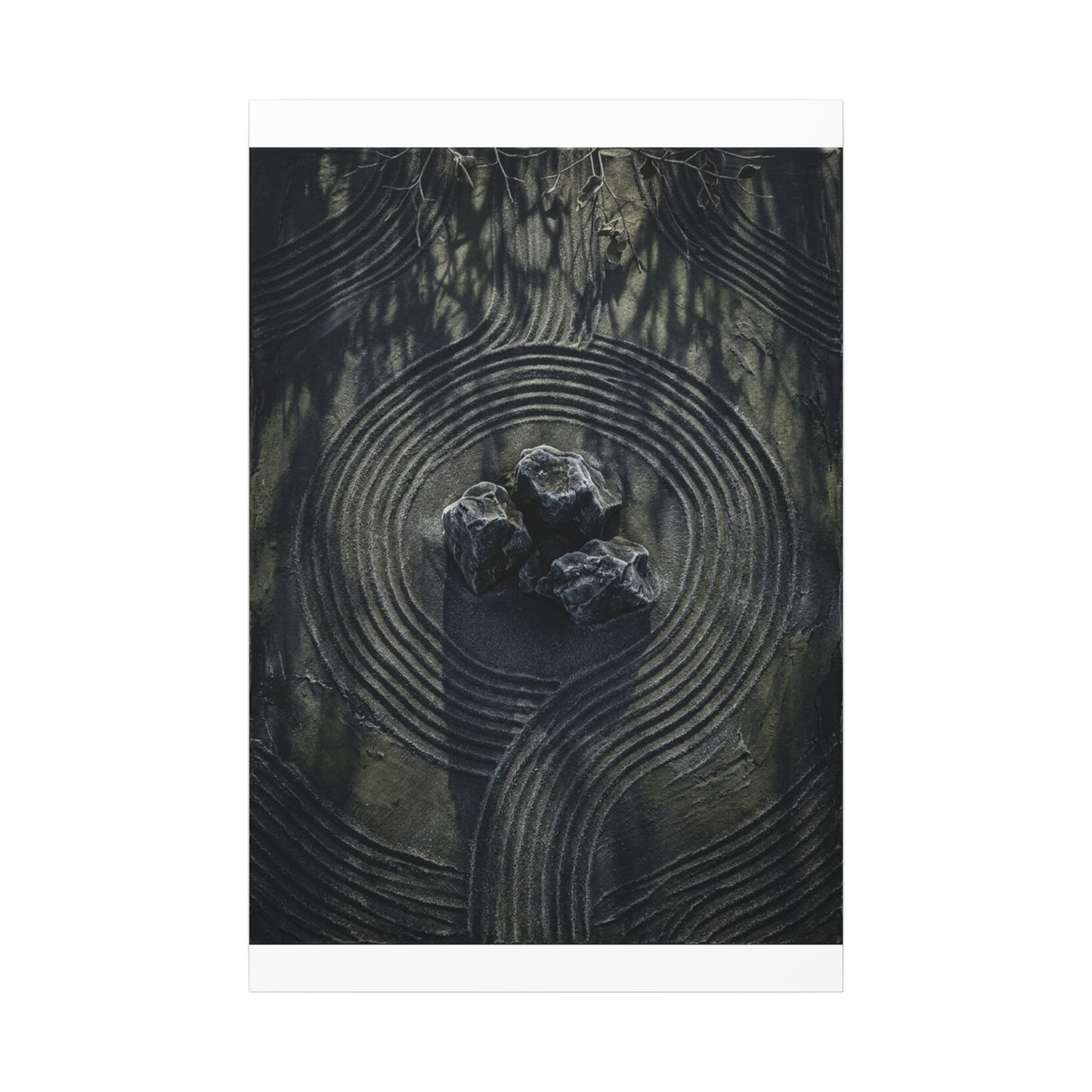 Moody Rock Garden Canvas Art - Dark Texture Dark Japandi