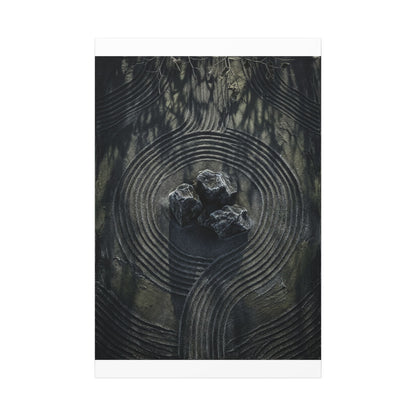 Moody Rock Garden Canvas Art - Dark Texture Dark Japandi