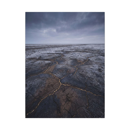 Dark Japandi Cracked Earth in Overcast | Dark Texture Canvas Art