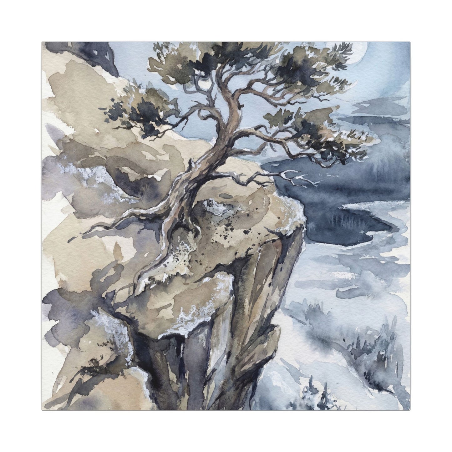 Pine Tree Canvas Art | Winter Japandi Watercolor Art
