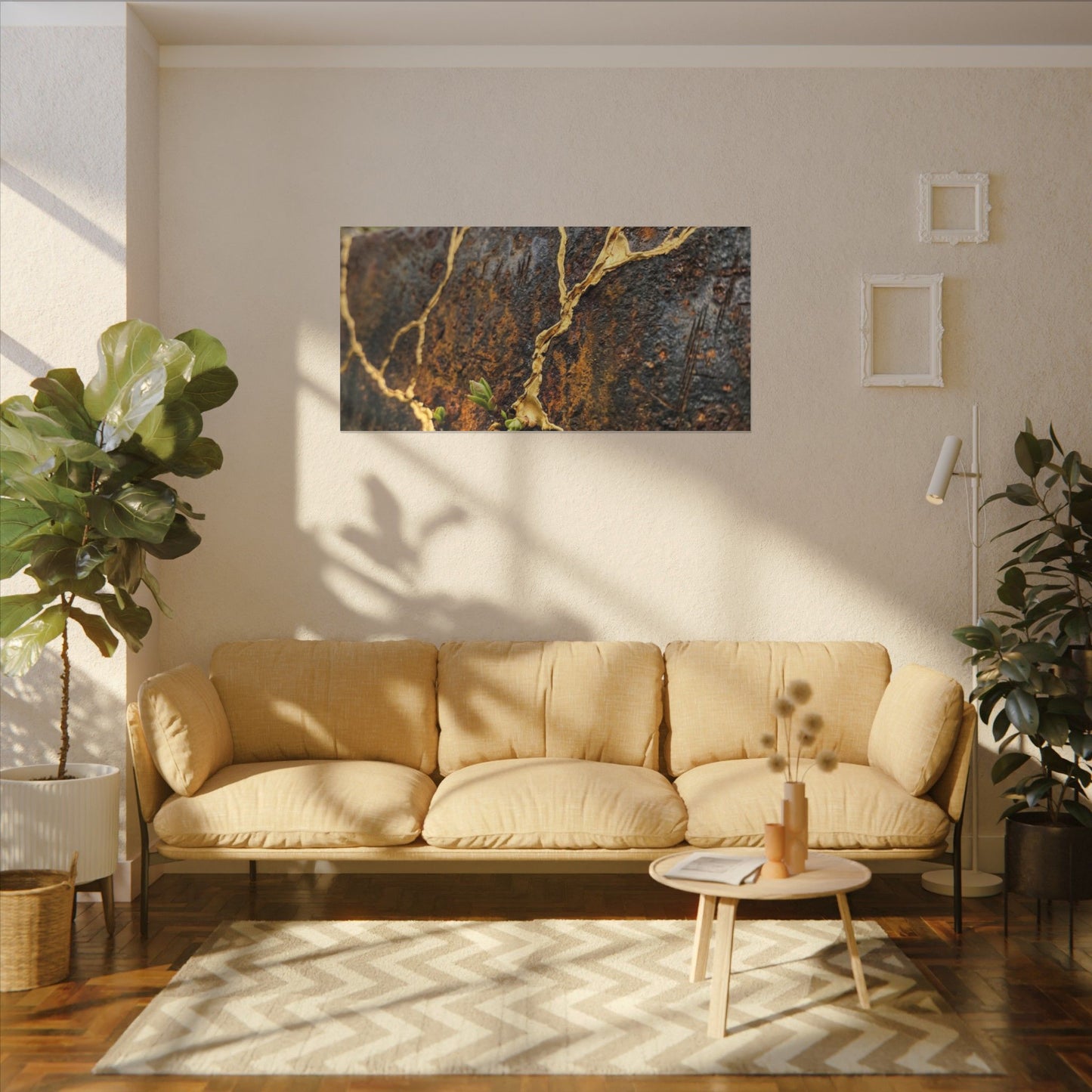 Mono No Aware Rust Patina Canvas Art - Kintsugi Gold Repair