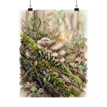 Wild Mushrooms Watercolor Wall Art Print | Neutral Japandi Art