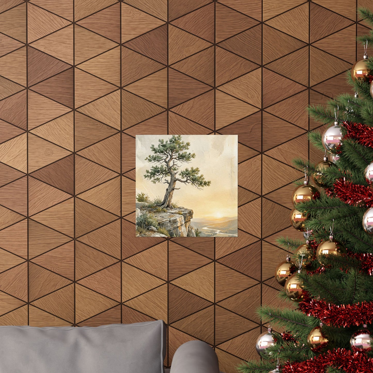 Golden Hour Pine Tree Wall Art Print - Japandi Mono No Aware