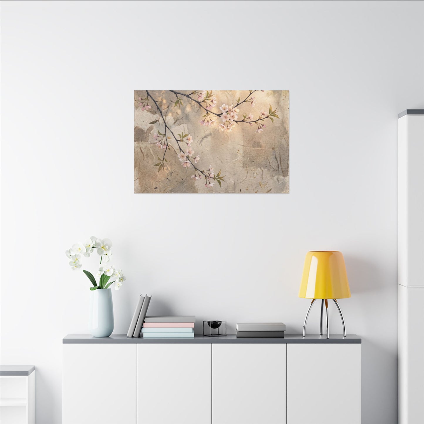 Summer Cherry Blossom Texture Canvas Art | Neutral Decor