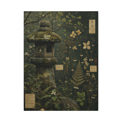 Spring Stone Lantern Herbarium Canvas Art | Nostalgic Decor