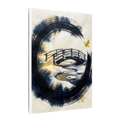 Winter Wooden Bridge Enso Canvas Art | Serene Decor